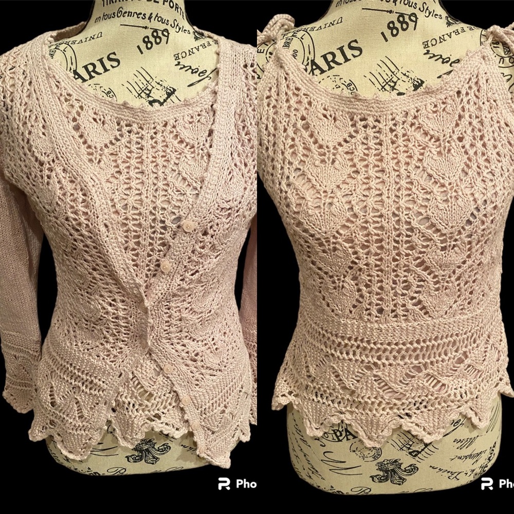 Rose Colored Crochet Cardigan with Camisole